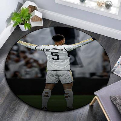 Jude Bellingham Printed Round Rug, Non Slip Washable Circular Carpet For Living Room Bedroom Playroom, Sports Fan Decor, Holiday Birthday Gift