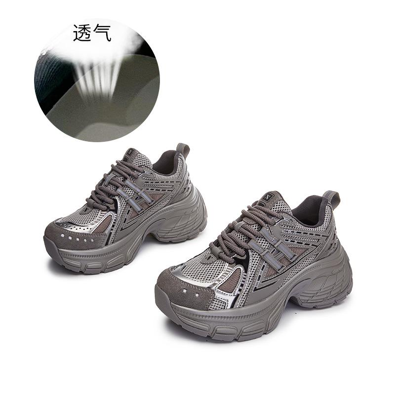 Absorbent sole leather dad shoes women's 2025 spring new thick-soled heightening sports shoes women's retro casual women's shoes trend