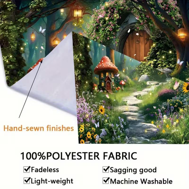 2D Magical Forest Mushroom Cottage Photography Backdrop for Toddler Photoshoot