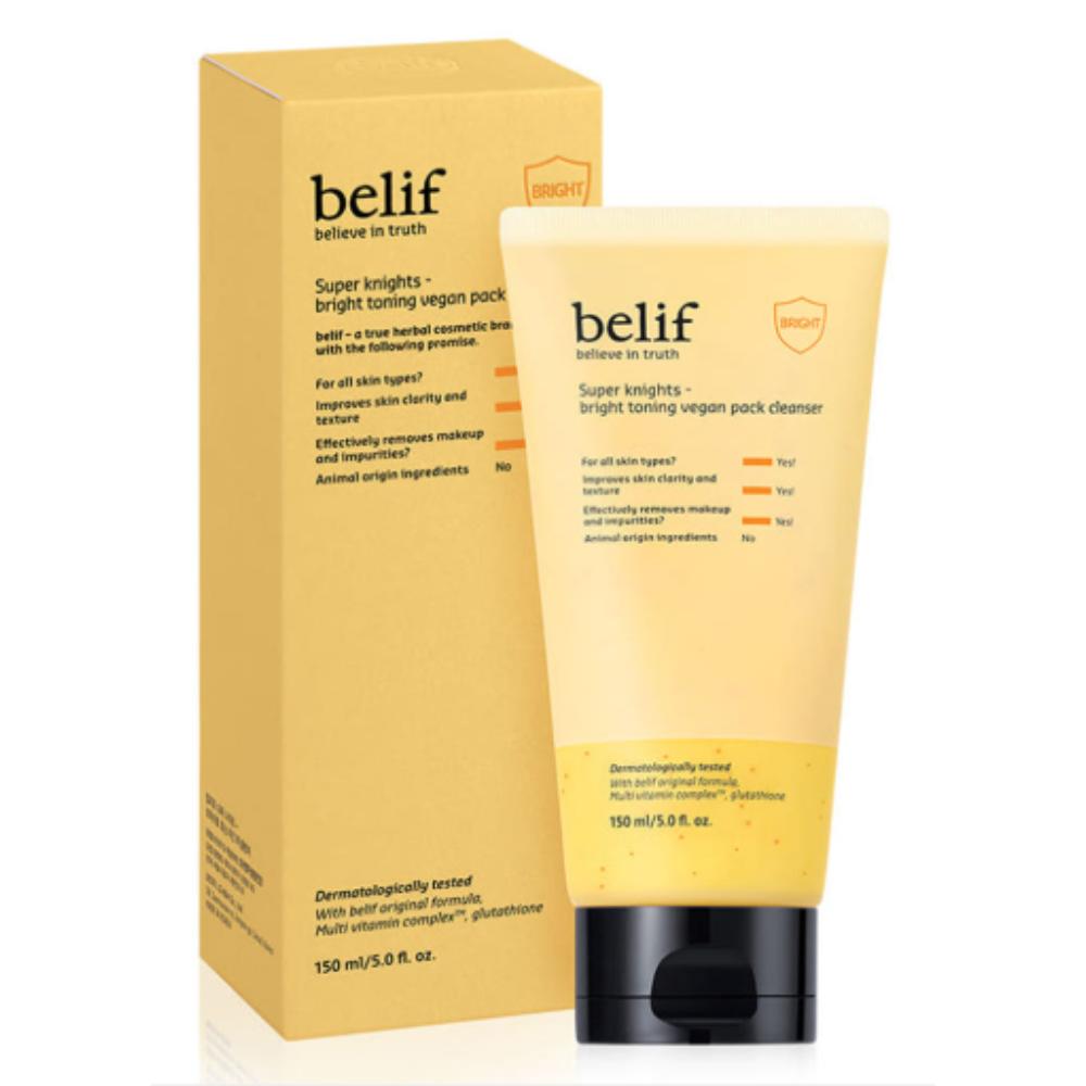 

belif Super Knights Bright Toning Vegan Pack Cleanser 150ml - Dual Action Clay Pack & Foam Cleanser for Brightening and Pore Care
