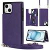For iPhone 15 RFID Blocking Card Holder Back Cover Kickstand Phone Case with Shoulder Strap