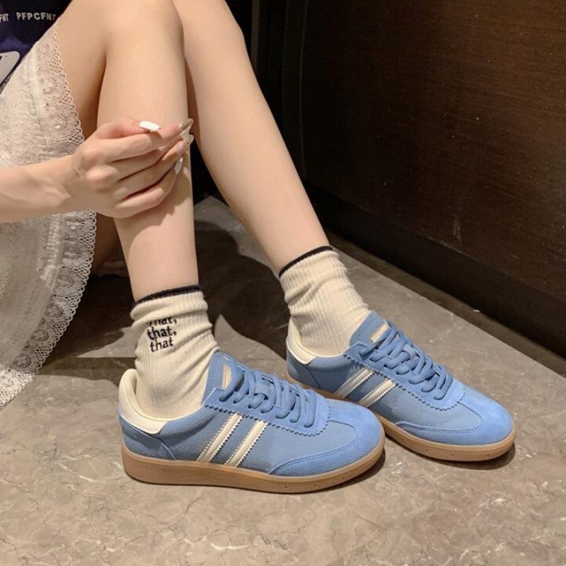 Retro leather women's spring new blue retro versatile flat-bottomed casual sports shoes