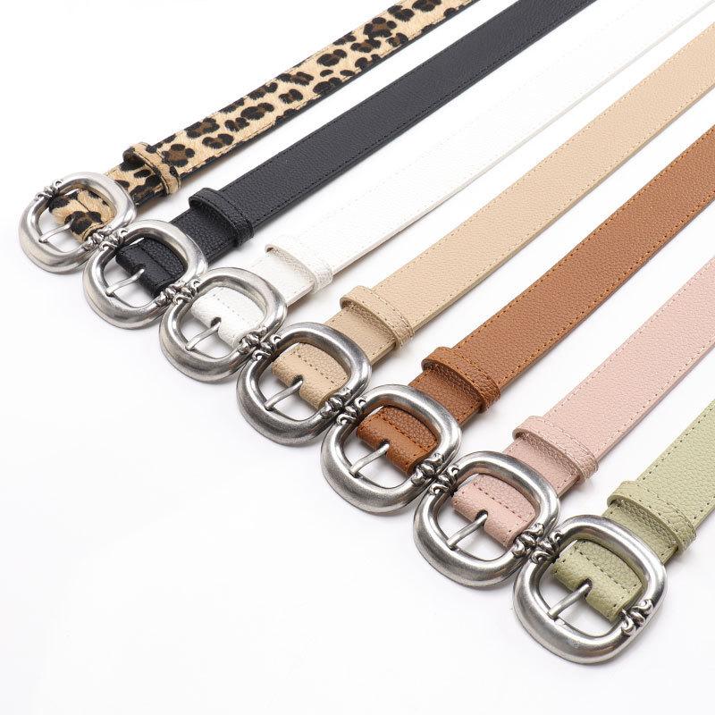 Leopard Pattern Leather Belt With Electroplated Buckle For Casual Women