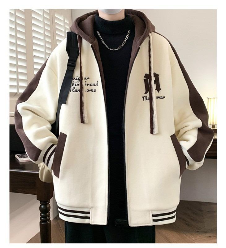 Men s Trendy Plus Velvet Hooded Cardigan: Stylish Loose-Fit Autumn/Winter Casual Jacket Extra Large
