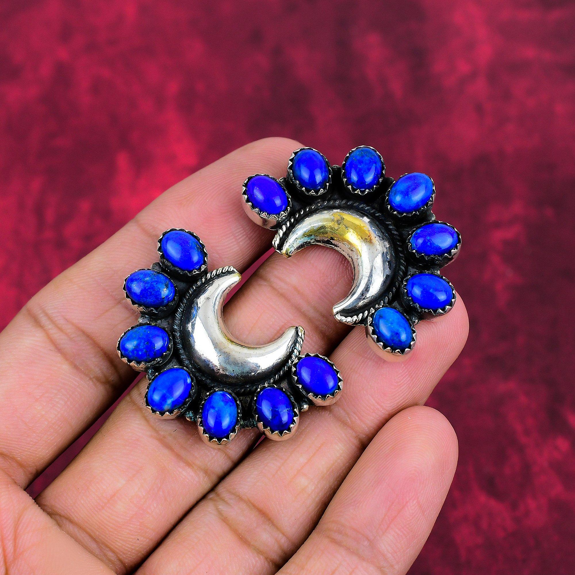 

Очаровательная серьга из цельного серебра 925 пробы с лазуритом, ювелирное украшение ручной работы для нее, изумительное ювелирное украшение с драгоценными камнями для любви 1.57 Inches синий