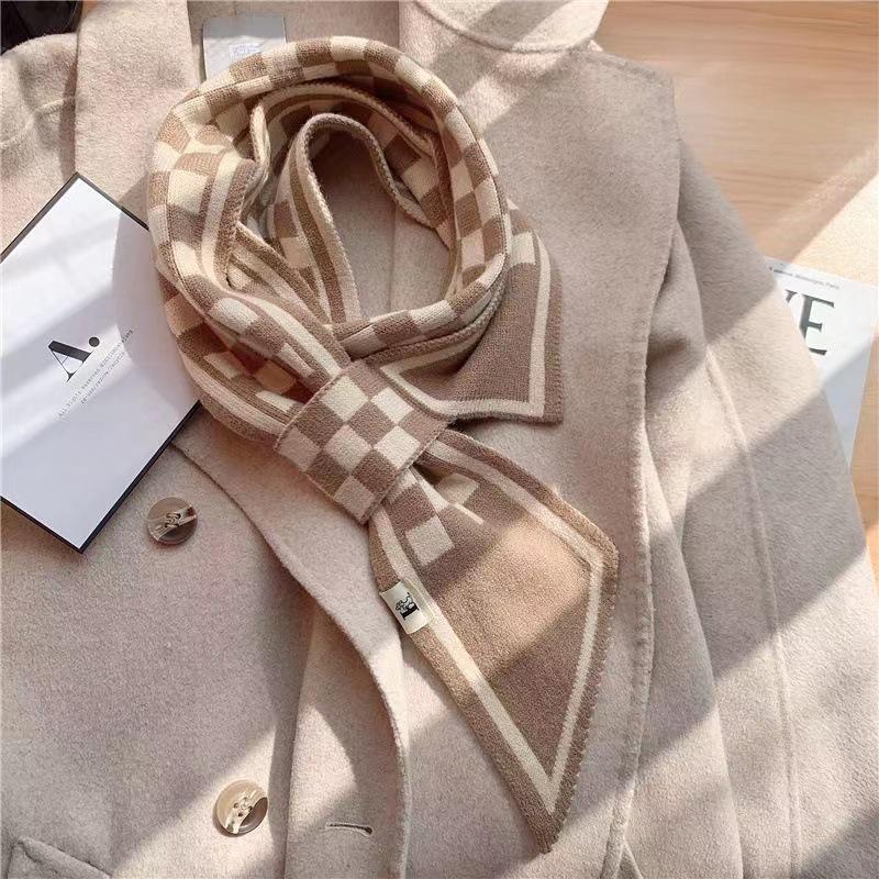 Women's Houndstooth Knitted Scarf, 2023 Winter All-Match Korean Style, Double-Sided Neck Warmer