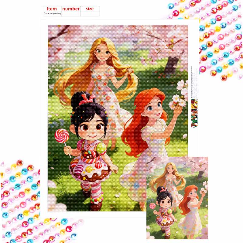 Disney diamond painting mosaic diamond art Rapunzel Vanellope Ariel cherry blossom princess painting kit handmade diy home decoration Round 20x30cm