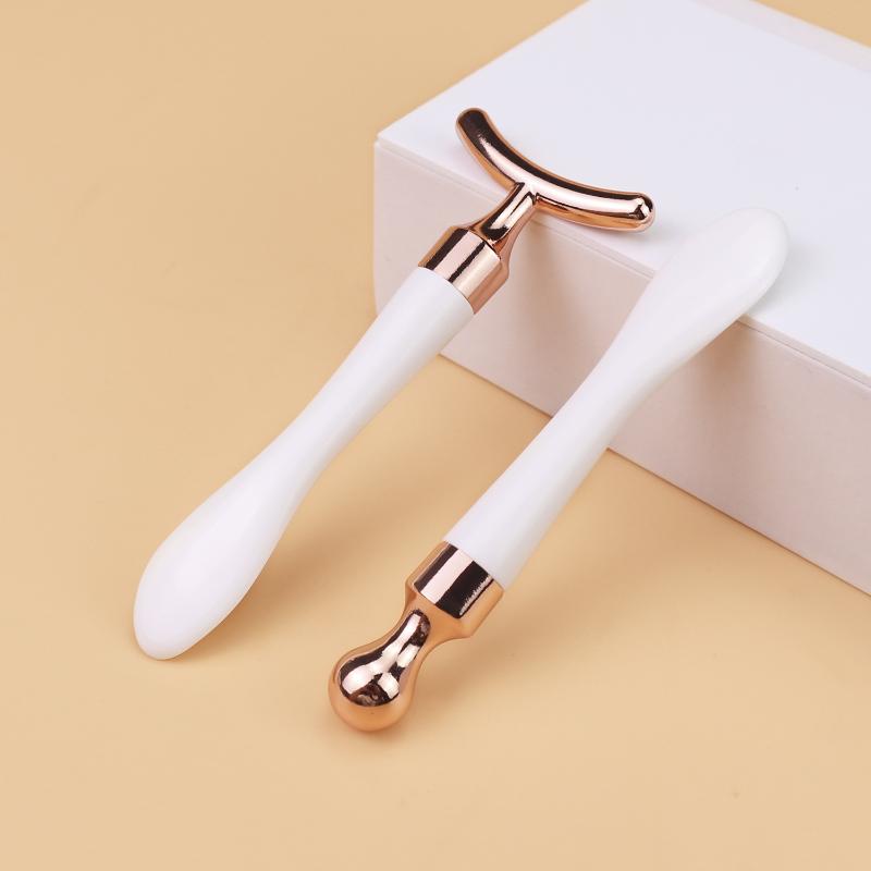 2Pcs/Set Zinc Alloy T-Shaped Eye Cream Massage Stick With Scoop Eye Manual Massage Tool Set Beauty Face Eye Massage Stick