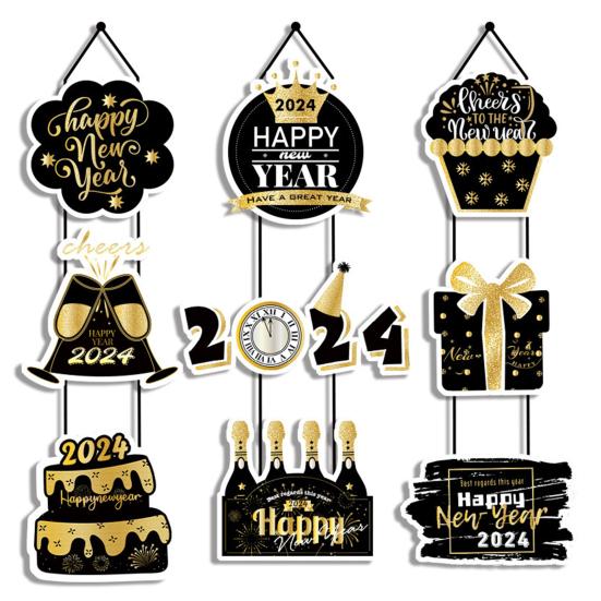 3ks 2024 Dveřní plaketa na Silvestrovský večírek se závěsným lanem Vytvořte slavnostní atmosféru Jemné zpracování Dveřní cedule