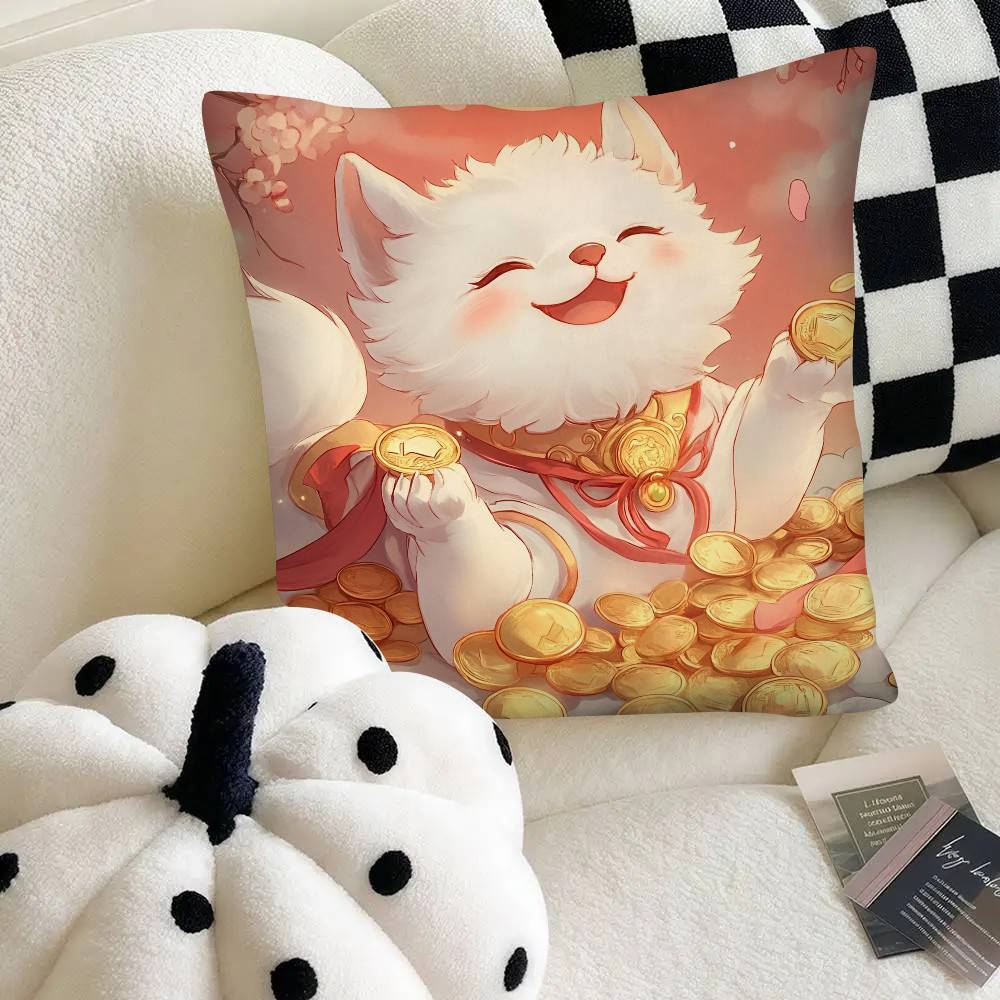 Cute Lucky Cat Pillow Case Fashion Square Pillowcase Bedroom Sofa Room Ins Decoration Leisure