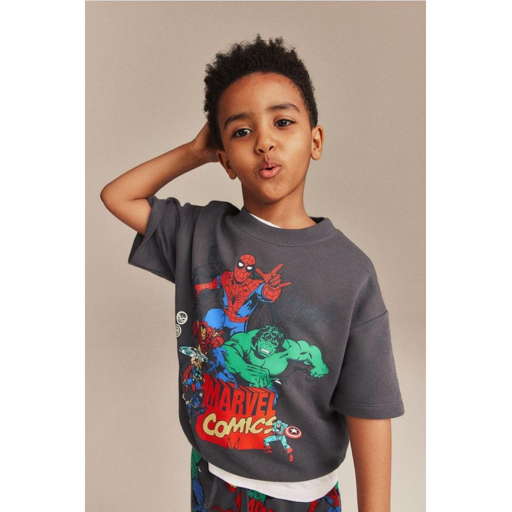 H M Print Sweatshirt 2 Piece Set Gray Marvel Comics