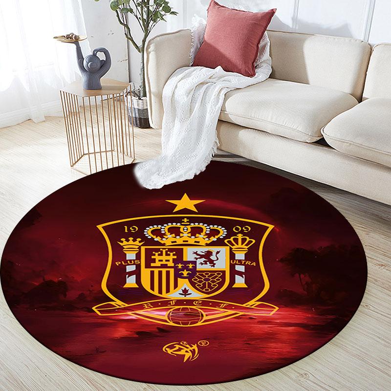 Spain football logo Round Rug, Non Slip Washable Circular Carpet For Living Room Bedroom Playroom, Sports Fan Decor, Holiday Birthday Gift