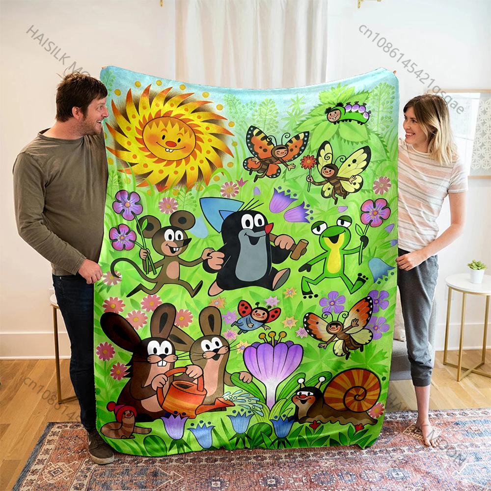 Cute Little Mole Print Cartoon Blanket Warm Soft and Comfortable Home Travel Sofa Bedding Camping Cars Cover Blanket for Gifts