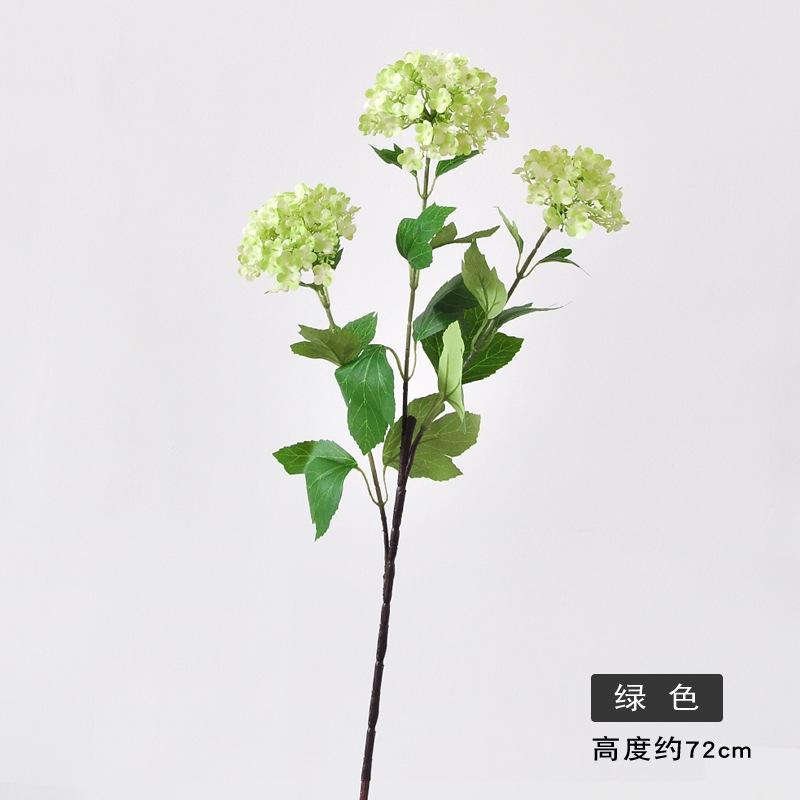 White Artificial Hydrangea 3 Heads Fabric Green Hydrangea Long Branches Decor Spring Artificial Floral Arrangement Wedding
