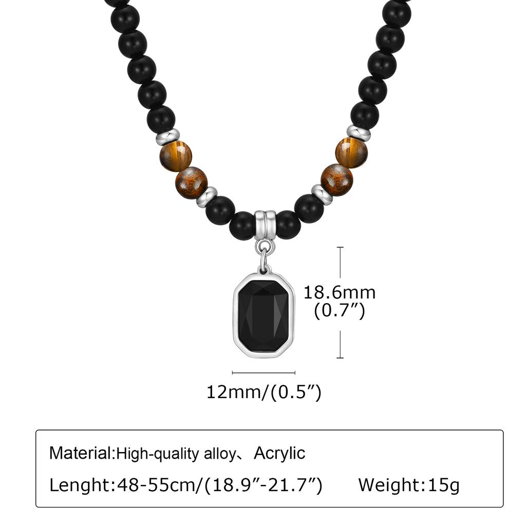 Boho Natural Tiger Eye Stone Beaded Necklaces for Men Stainless Steel OT Buckle Collar Necklace Trendy Vintage Jewelry Gift