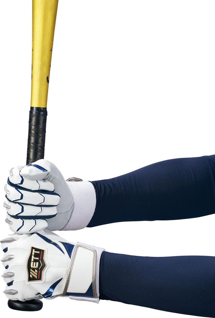 ZETT Pro Status Baseball Batting White x Navy BG13011D Gloves, Ambidextrous, (1129), Medium,