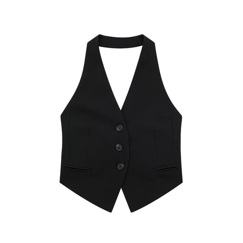 

Kaslead Women s Fashion Style Hanging Collar Vest Black XS