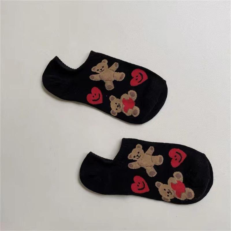

Ladies Spring and Summer New Leisure Lovely Sweet Love Bear Shallow Mouth Boat Socks 1 pair чорний