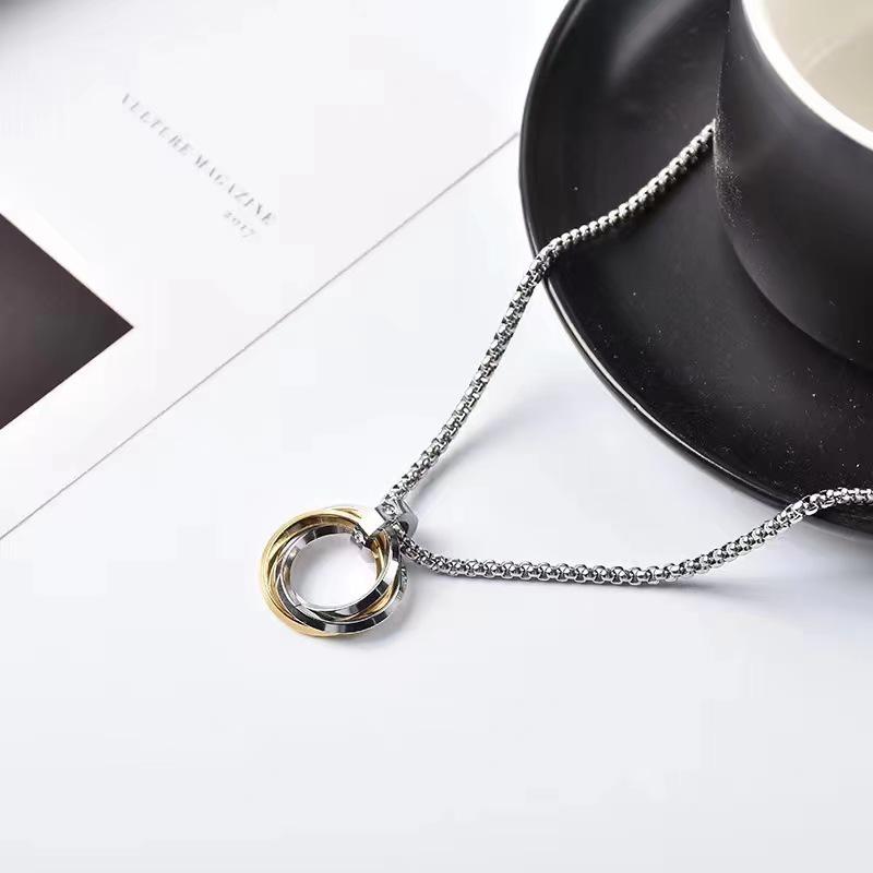 Korean Style Titanium Steel Three-Ring Pendant: Hip-Hop Versatile Sweater Necklace.