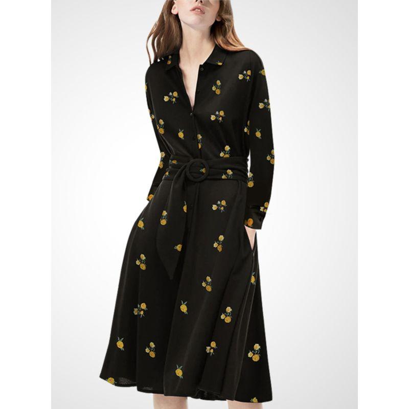 

Fashion Pleated Slim Autumn V Neck A- line Dress Navy Blue (Short Sleeve) L(In stock)