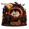 Spooky Party Decorations Halloween Ghost Family Wooden Plaque, Pumpkin Couple Tabletop Sign, Wood Table Ornaments Farmhouse Home Ornament for