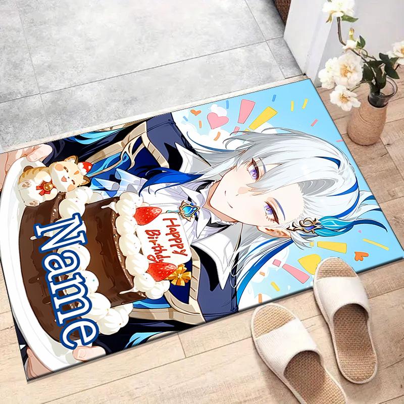Custom Genshin Impact Mat Personalized Name, Polyester Washable Indoor Entryway Rug, Gift for Christmas, Easter, Thanksgiving Day