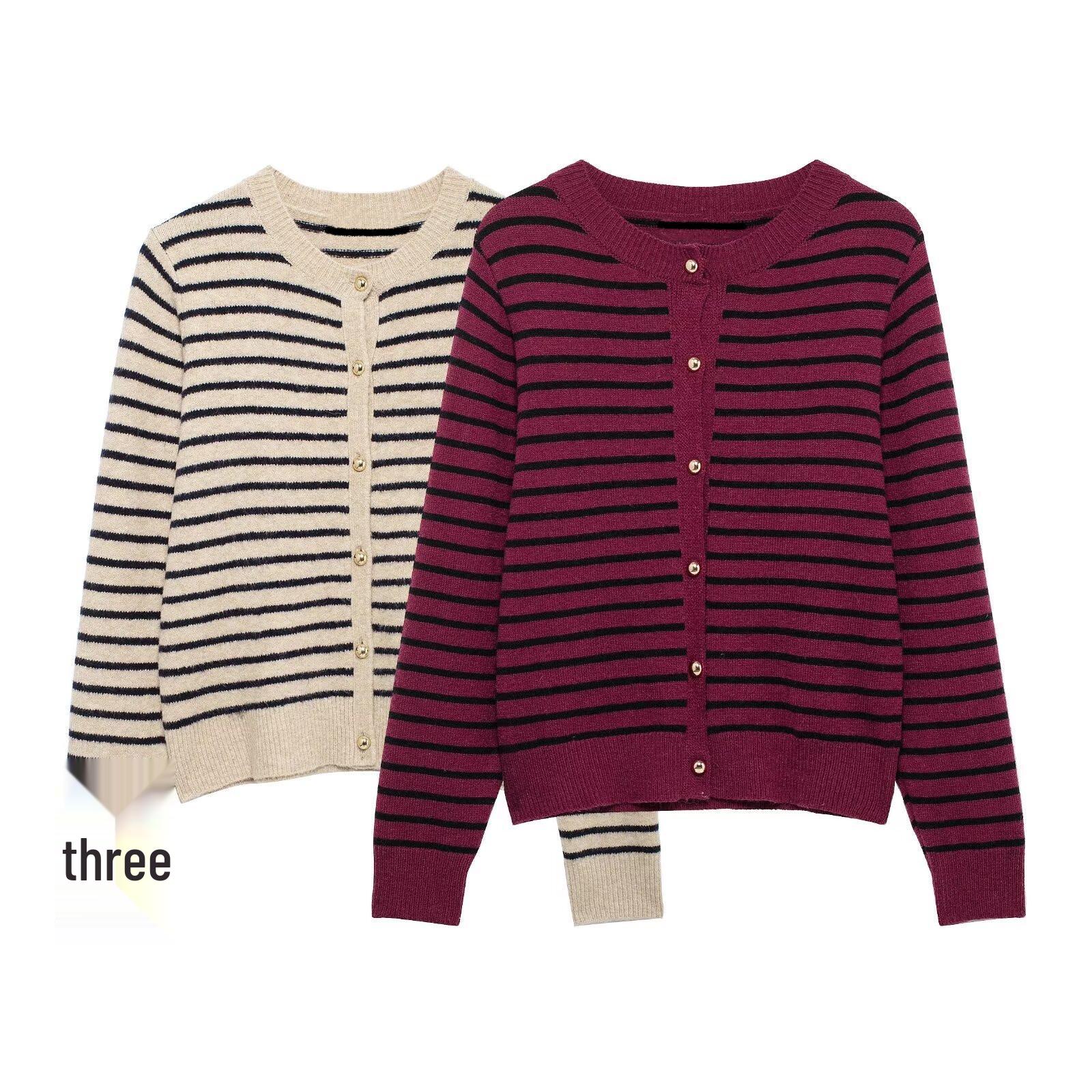 

2025 Spring Women s Soft Striped Knit Cardigan Sweater Small