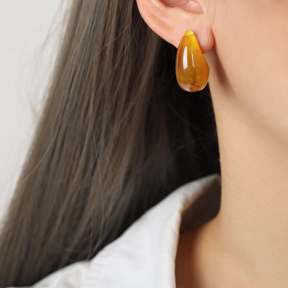 Gold-Plated Titanium Teardrop Earrings with Geometric Resin Design