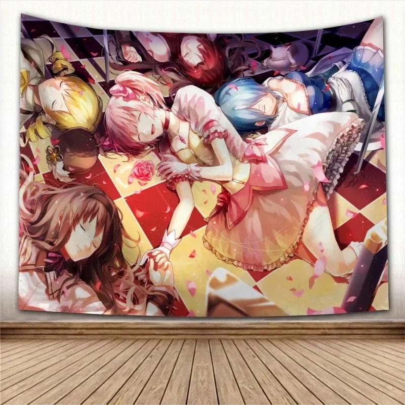 Puella Magi Madoka Magica Kawaii Anime Tapestry Psychedelic Decorative Carpet Wall Fabric For Living Room Bedroom Accessories
