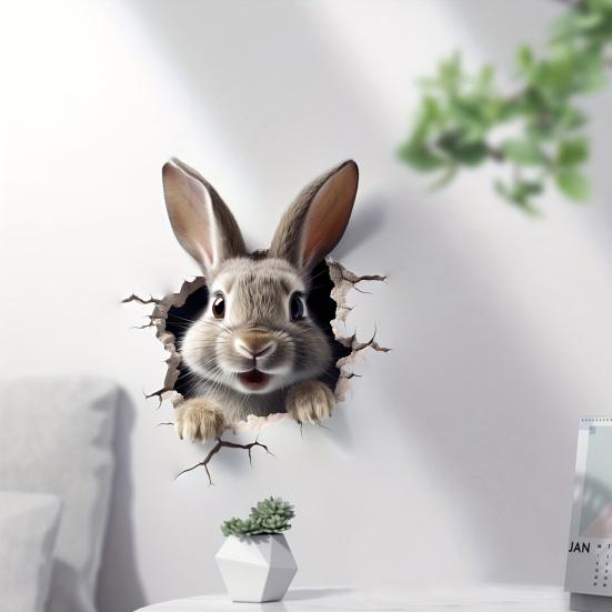 Yousheng Breaking Wall Rabbit Wall Sticker Waterproof PVC Self-adhesive Home Office Living Room 3D Effect Bunny Wall Art Decoration Decal