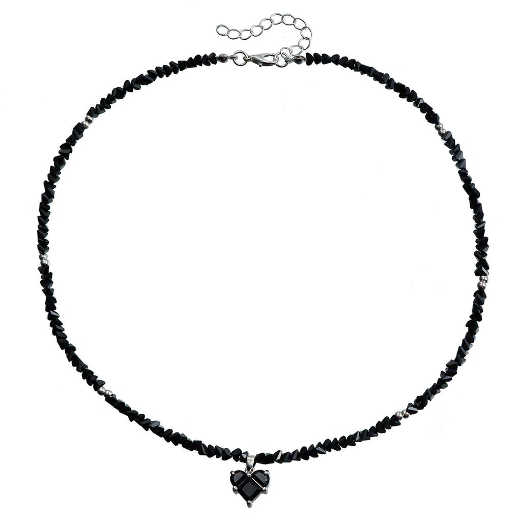 Fashionable Handcraft Beaded Necklace with Love Heart Pendant Adjustable Glass Seed Bead Jewelry for Trendy Women