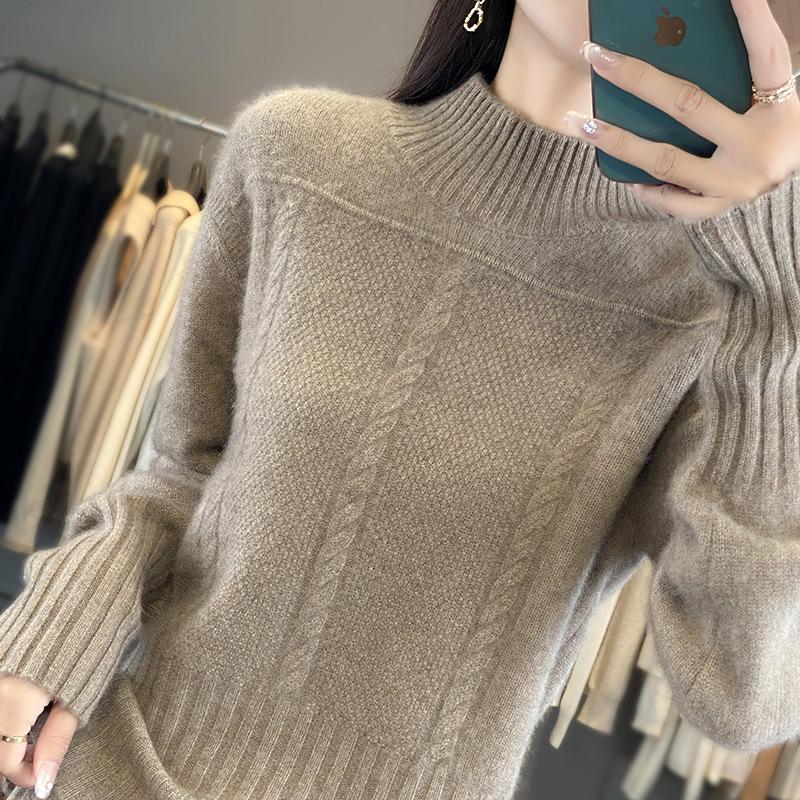 Women's Fashion High Neck Wool Cable Knit Sweater - Autumn/Winter Collection