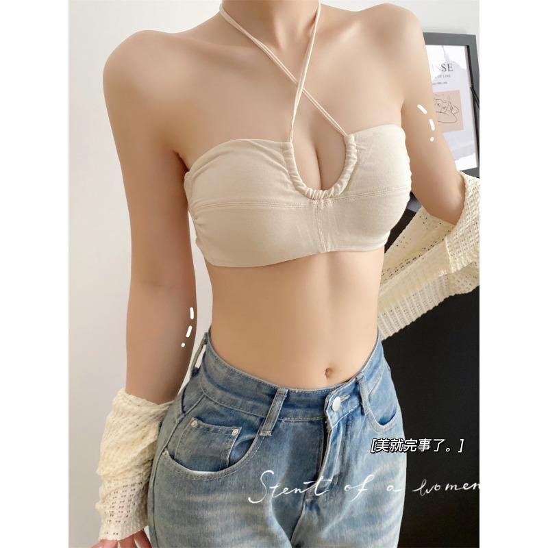 Women Beige Strapless Bandeau Bra with Removable Strap and Ruched Cups