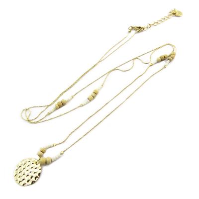 [P3899] - Handmade 'Boho' Golden Beige Long Necklace - 76 Cm