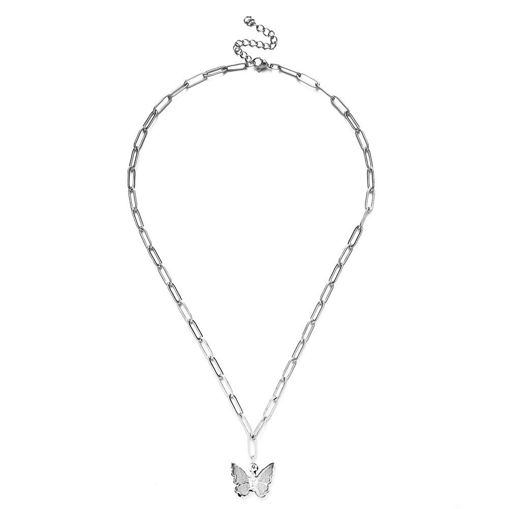 

Exquisite Cold Style Butterfly Pendant Paperclip Chain - Stainless Steel Christmas Gift for Girls срібний