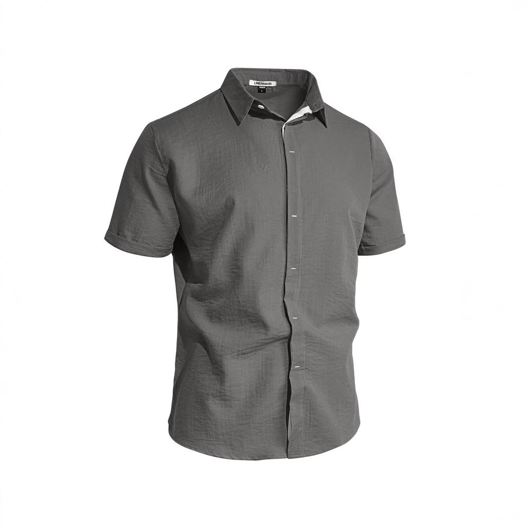 Summer Men's Solid-Colour Button-Down Casual Short-Sleeved Shirt Trendy Beach Holiday T-Shirt