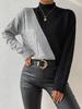 Women's Color Block Half-High Collar Cable Knit Sweater - Autumn/Winter European & American Loose Casual Style