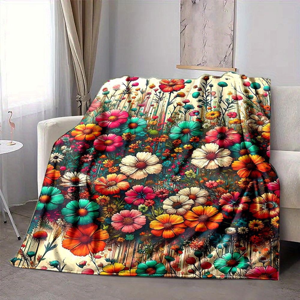 1pc Floral Fantasy Blanket, Lightweight Flannel Throw Blanket For Sofa, Bed, Travel, Camping, Living Room, Office104