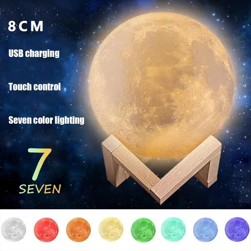 8cm LED Night Light 3D Moon Lamp Rechargeable Color Change Lamp Girl Boy Child Birthday Gift for Bedroom Party Indoor Decoration