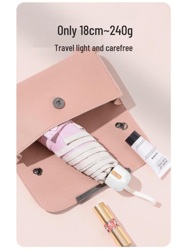 Ultra-Light Five-Fold Compact Chrome Handle Colorblock Umbrella for Rain or Shine