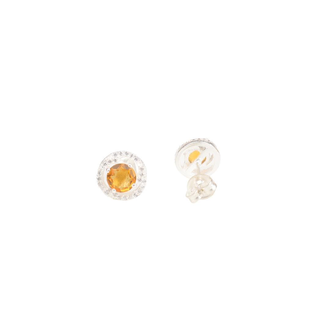 Natural Citrine Gemstone 925 Sterling Silver Jewelry Zircon Stud Earrings 0.41" CZE-8-2
