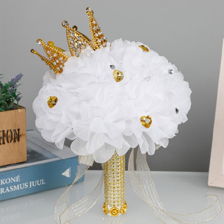 Diamond Crown Decorative Handheld Flower Rhinestones Wedding Bouquet with Ribbon
