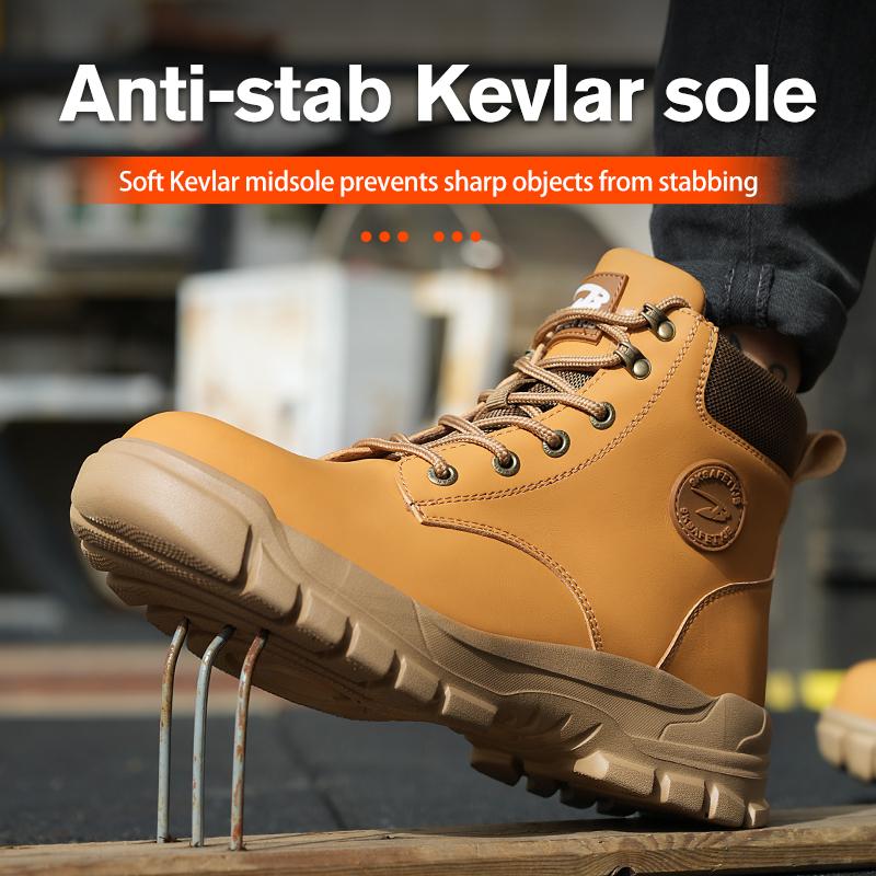 Fashion Mens Steel Toe Safety Boots Waterproof Leather Work Shoes Protective Work Boots High Top Safety Shoes Man Labor Protection Shoes