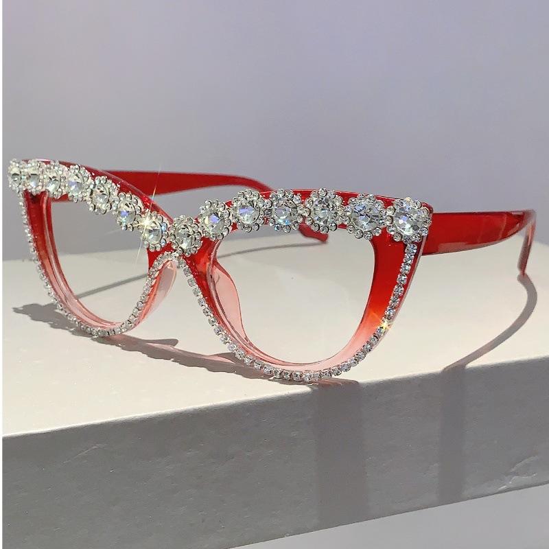 Retro Anti Blue Light Optical Sexy Cat Eye Diamond Glasses Frame Women For Female Luxury Brand Designer Myopia Punk Eyeglasses