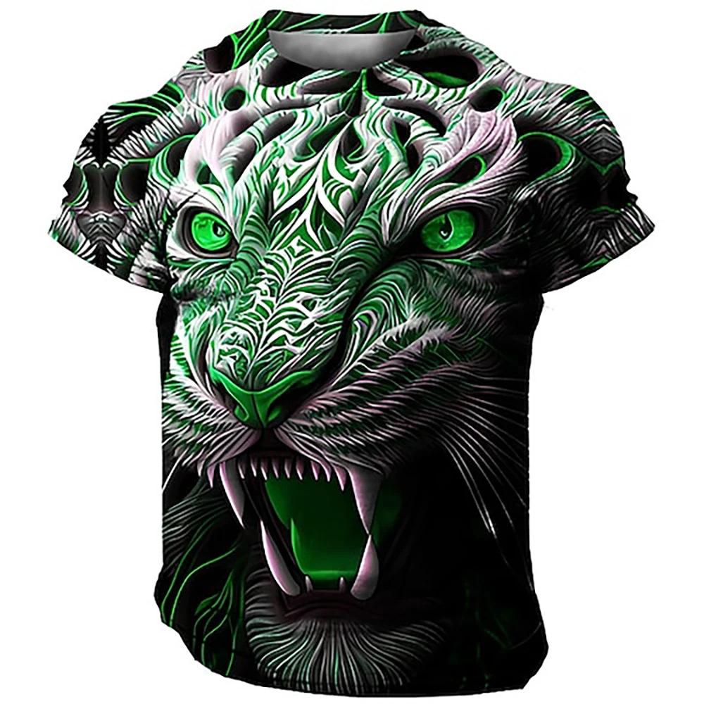Fashionable Animal Tiger Pattern 3D Digital Printing Men's Trendy Round Neck Short Sleeved T-shirt