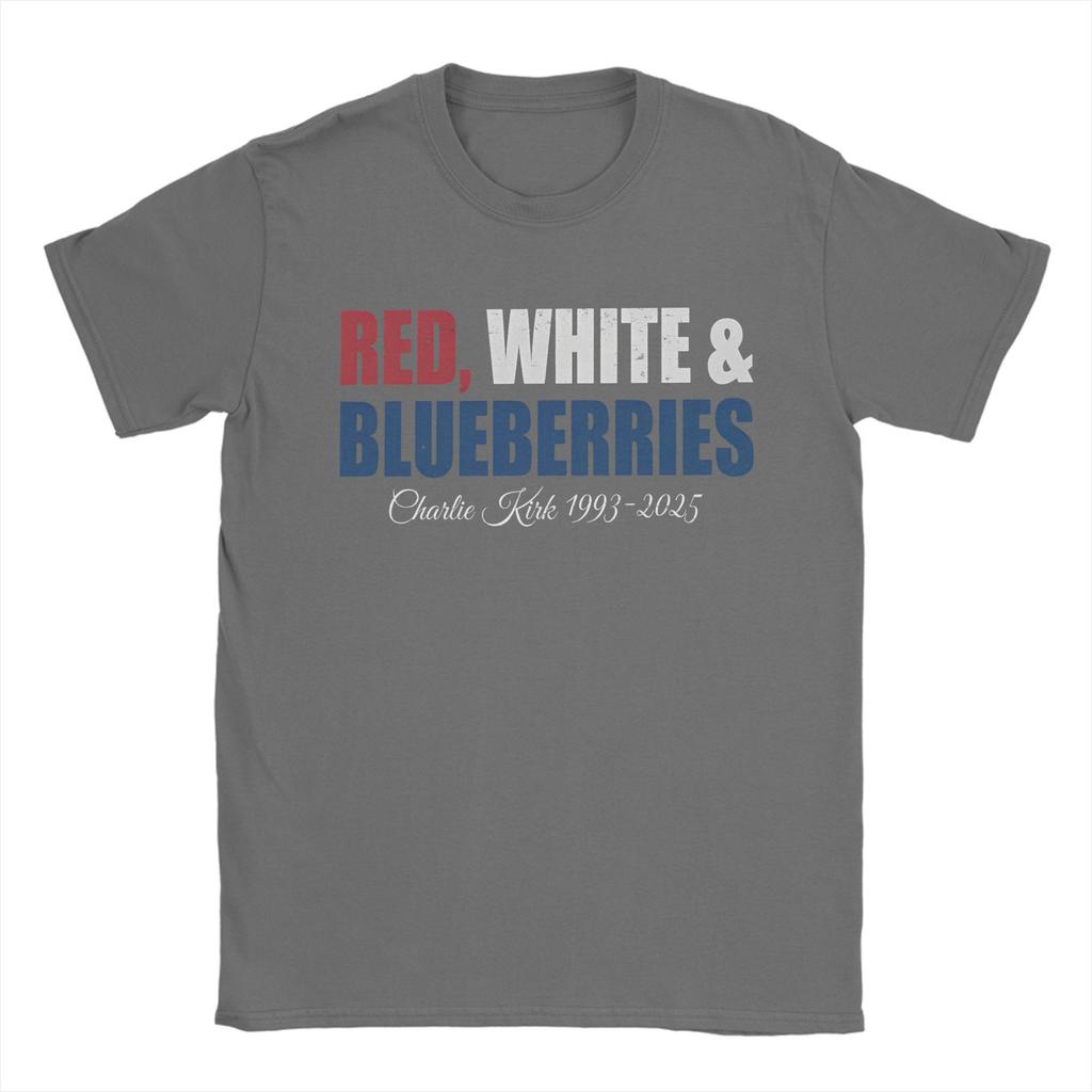 Red White & Blueberries Charlie Kirk Men T Shirt 2025 Memorial Freedom Tees Short Sleeve Round Collar T-Shirt Cotton Gift merch