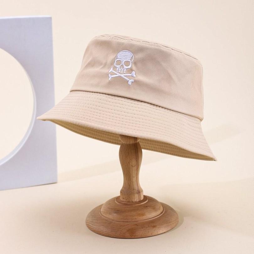 Summer Solid Bucket Hat For Women Embroidery Skull Breathable Foldable Sunshade Outdoor Students Best Matched Fisherman Cap Gift