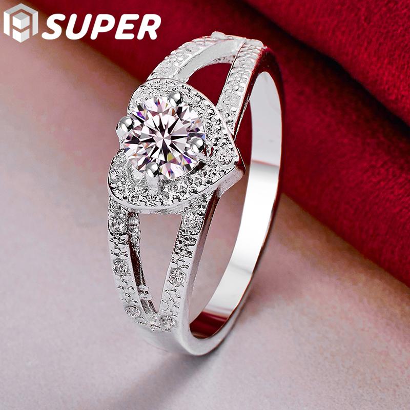 925 Sterling Silver Elegantní zirkonový prsten se srdcem AAA Klasické šperky