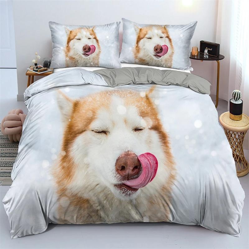 3D Dog King Queen Poszewka na kołdrę Zabawny szczeniak Pościel dla dzieci nastolatków dorosłych Piękne zwierzę domowe Czarny 2/3 szt. Poliester Poszewka na kołdrę