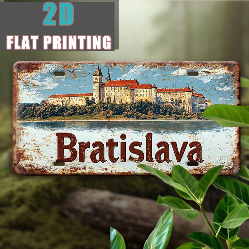 High Definition Metal Tin Sign Bratislava Castle Vintage License Plate Style Wall Art Decor for Home Garage Bar